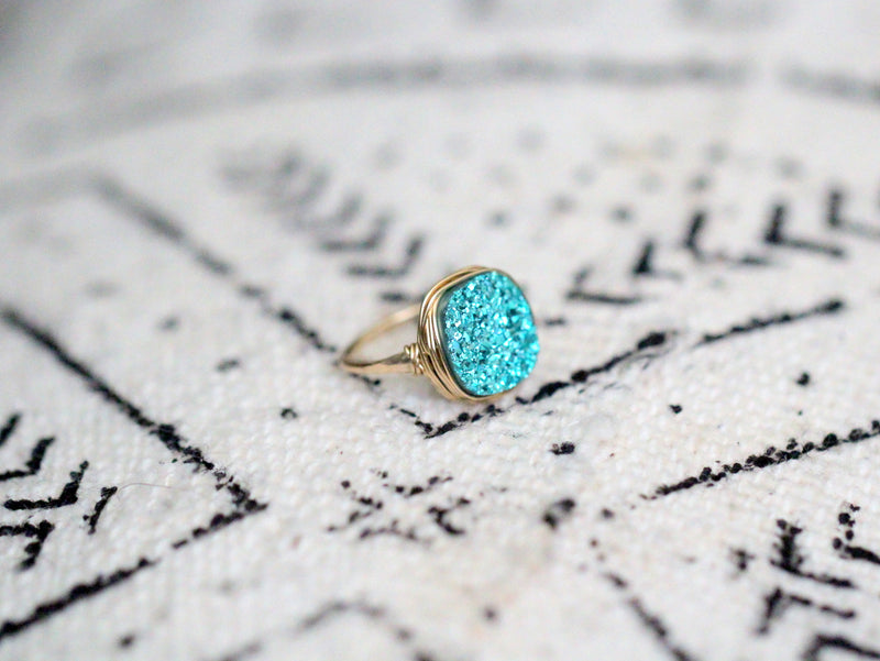 Druzy Cushion Cut Cocktail Ring - Teal - Saressa Designs®