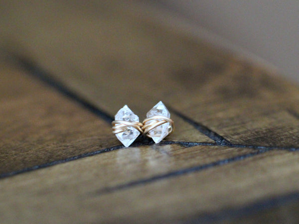 14K Solid Gold marquis Herkimer Diamond purchases earrings