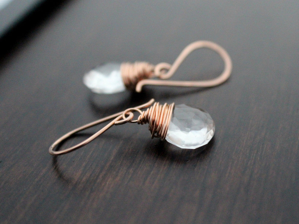 Crystal Wire Wrapped Hoop Earrings - Crystal Quartz Earrings