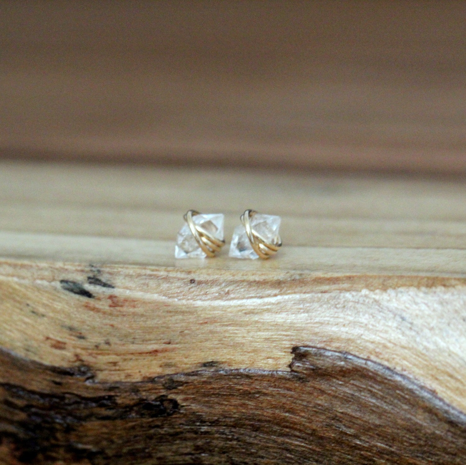 Hand wired genuine 6x8mm herkimer diamond studs earrings in 2024 14k gold filled