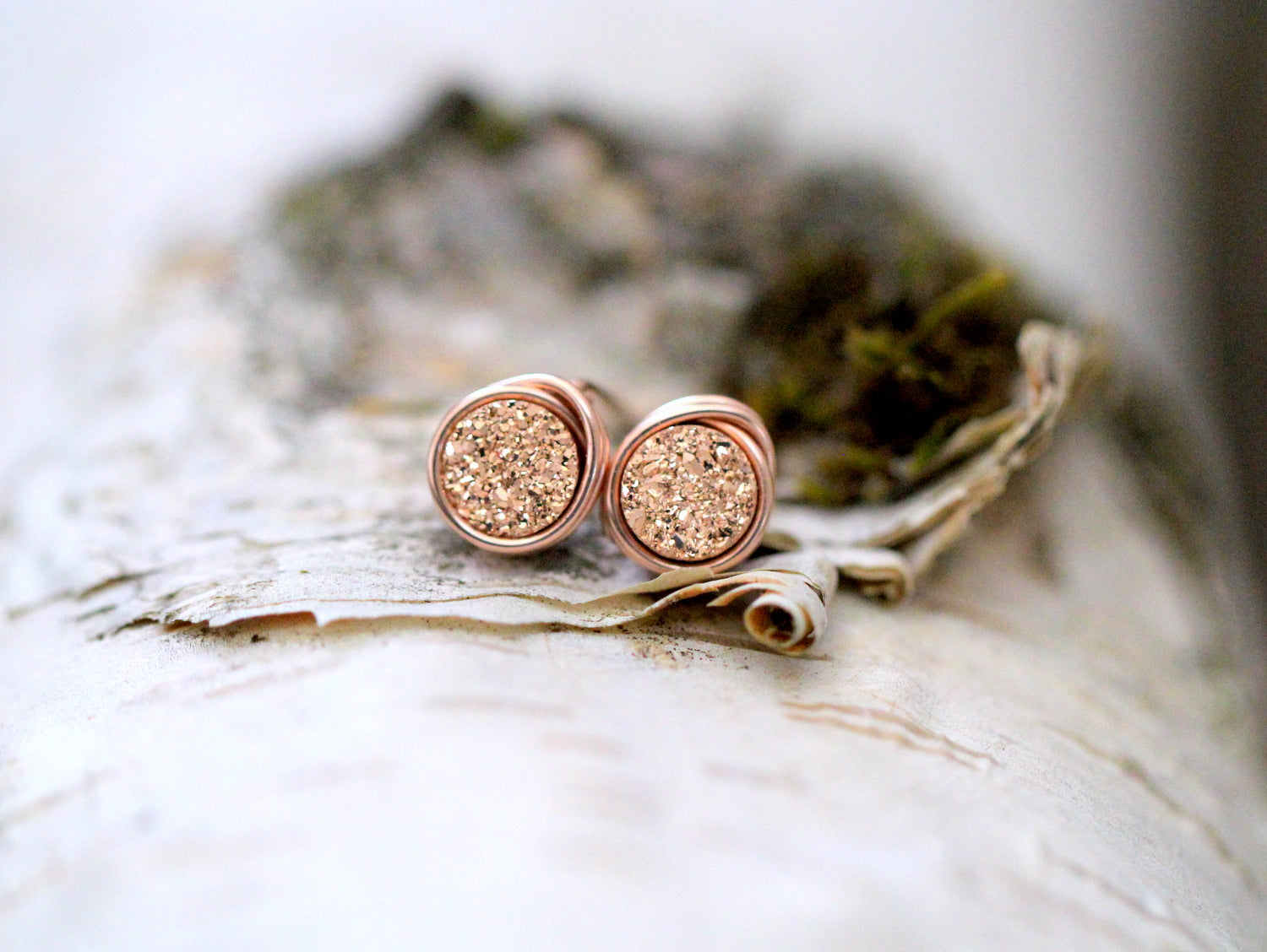 Tiny Rose Gold Druzy Earrings (6mm)