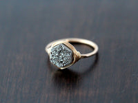 Hexagon Druzy Ring - Platinum