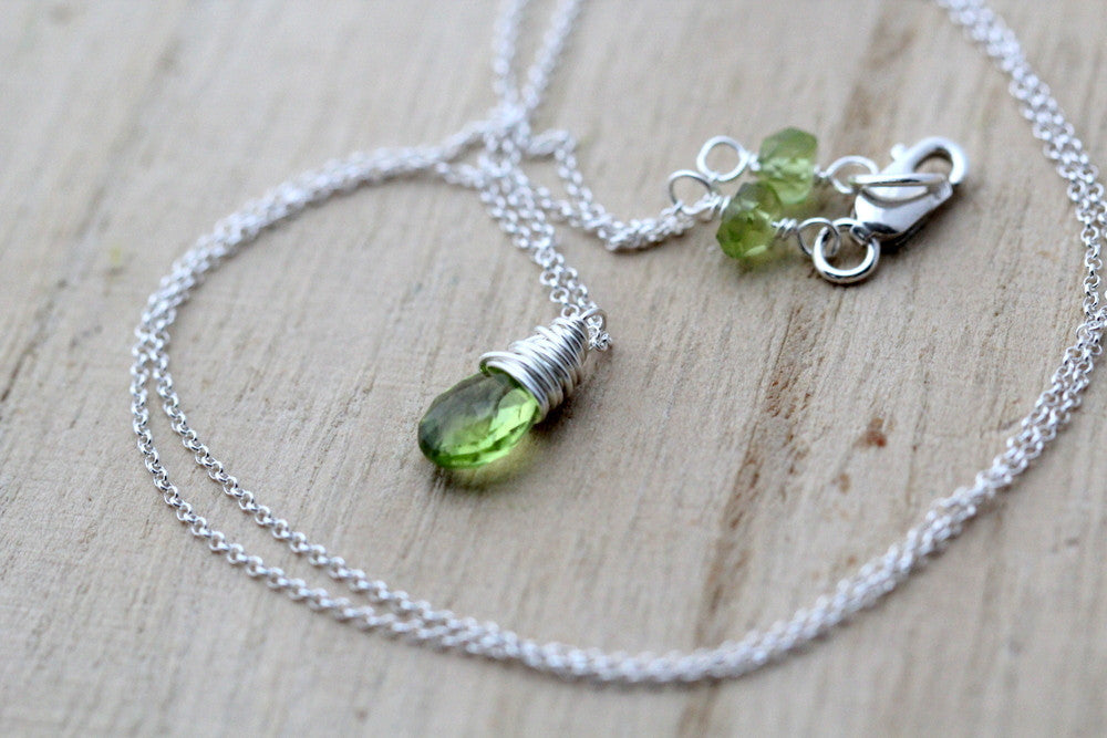 Peridot Necklace with Sterling top Hill Tribe Silver, 18 inch