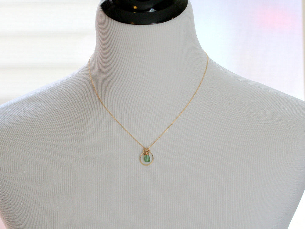 Saressa designs GREEN QUARTZ HALO NECKLACE - LUCIA pendant 14ct gold high quality filled